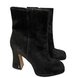 Sam Edelman Jaye Suede Ankle Boots 8M Black Heeled Square Toe Casual
